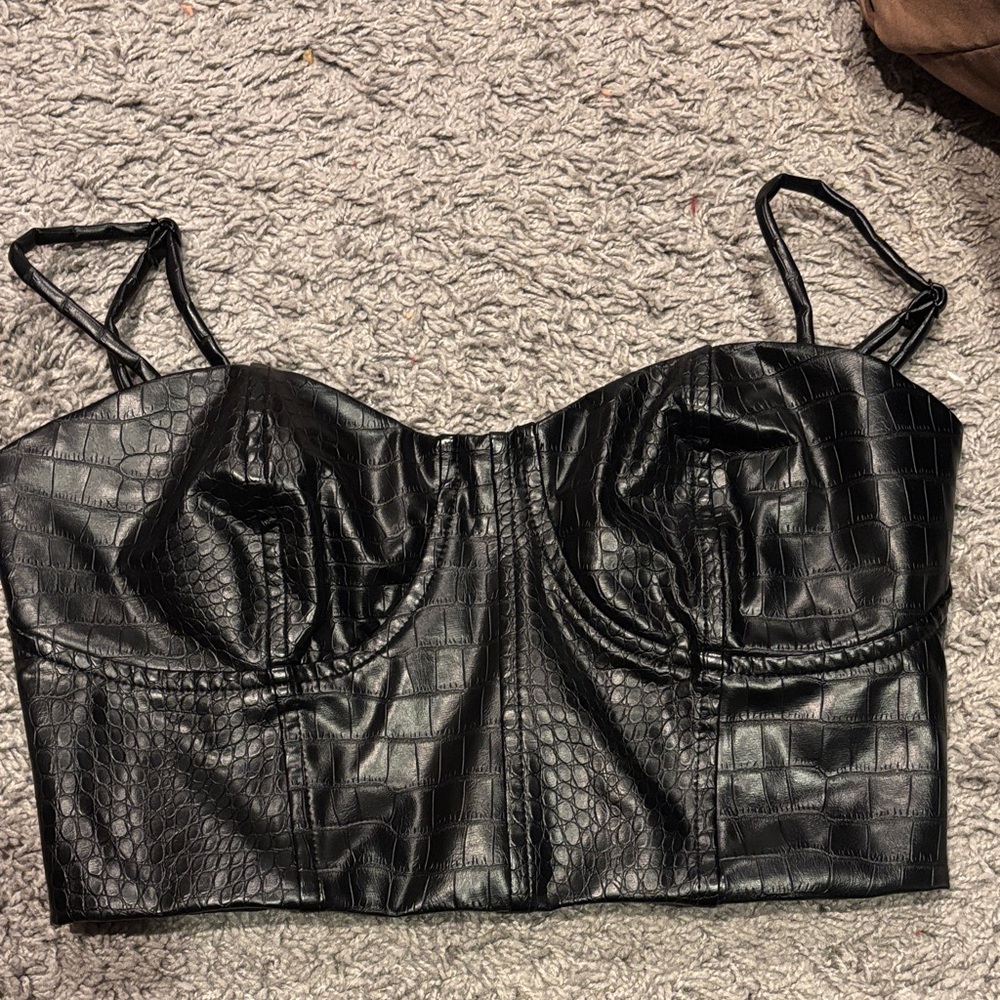 Black Croc-Embossed Women's Top